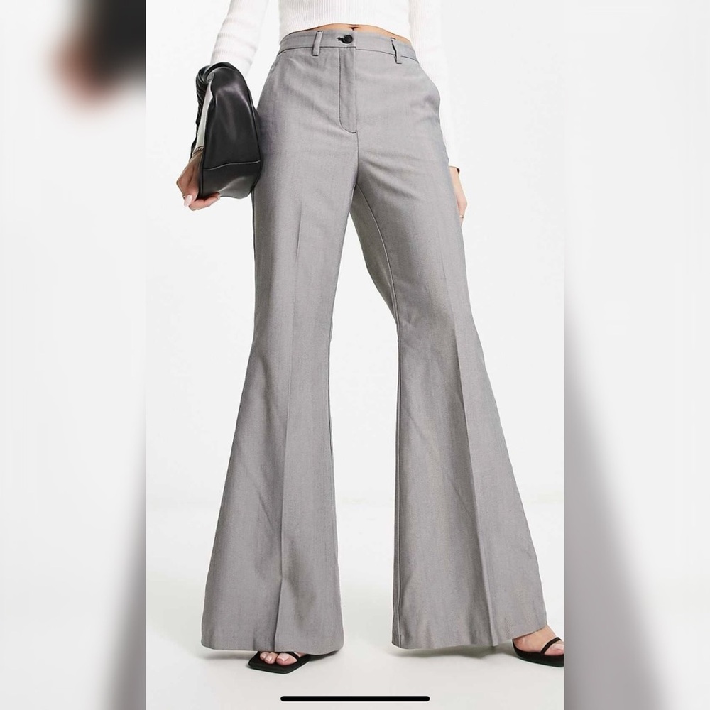 Monki Grey High-Waist Flared Trousers